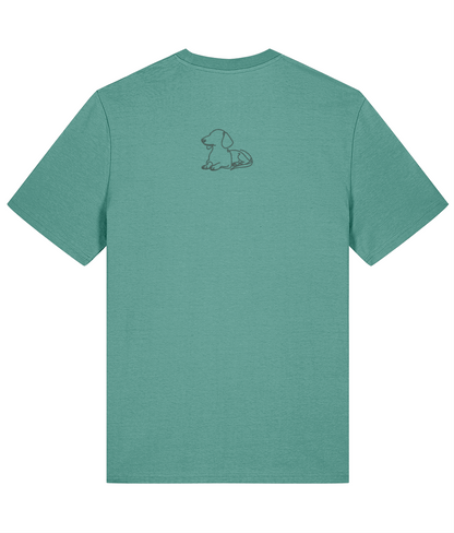 'excellent recall' customisable dog owner slogan t-shirt with back detail outline drawing