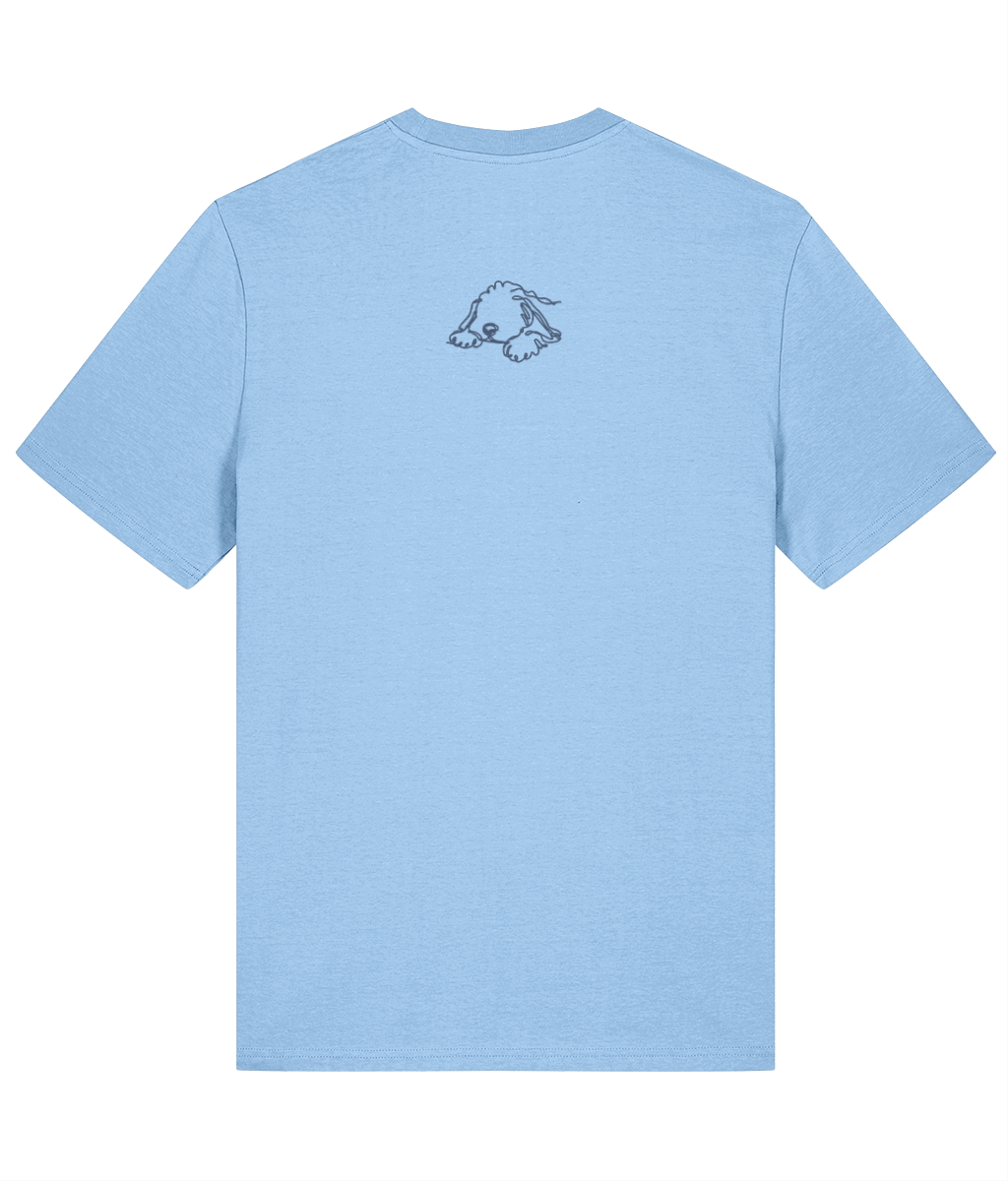 'excellent recall' customisable dog owner slogan t-shirt with back detail outline drawing